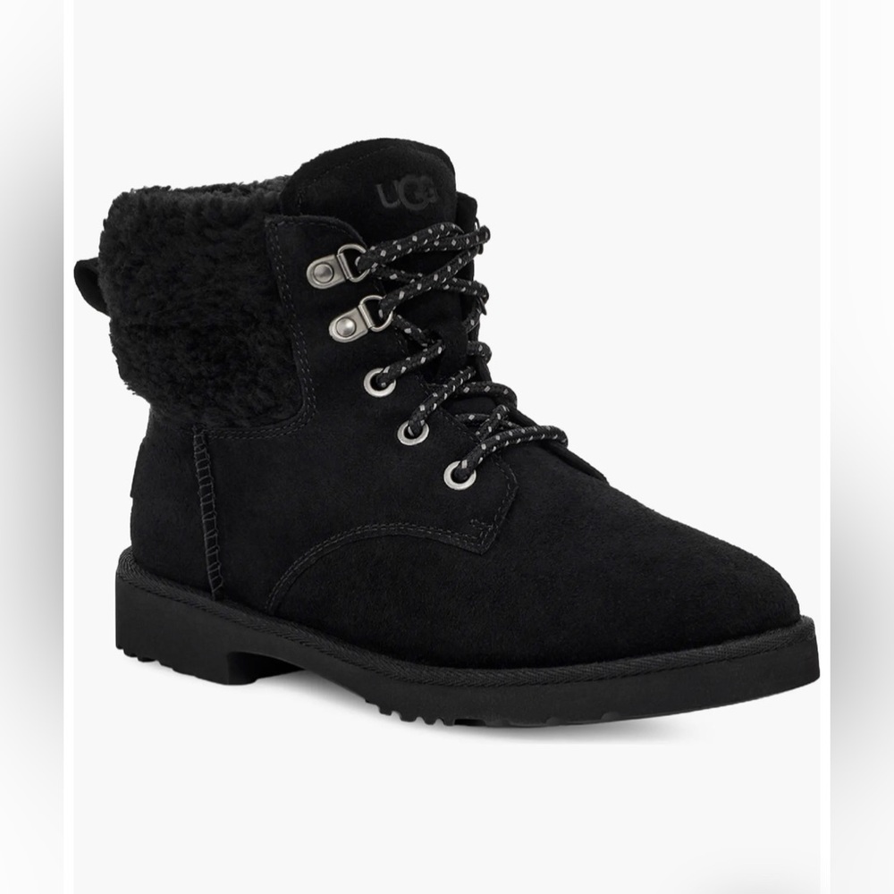 NEW Ugg Romely Heritage Lace Up Plush-Cuff Boots - Black - Women's Size 7